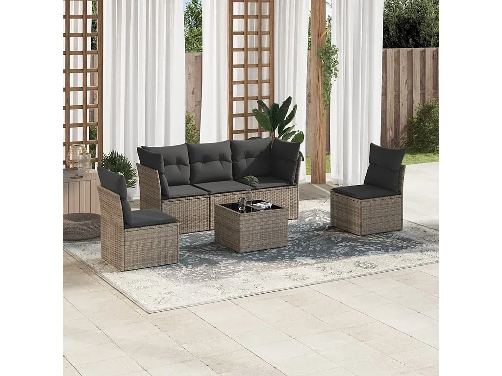 Modulares Garten-Sofagarnitur Set mit Kissen aus Poly Rattan, Grau-Basneoion