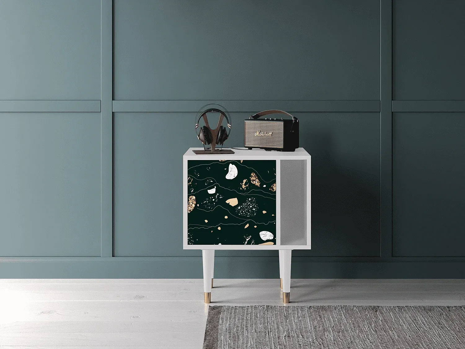 Moderner Nachttisch in Weiß mit Stauraum-Basneoion