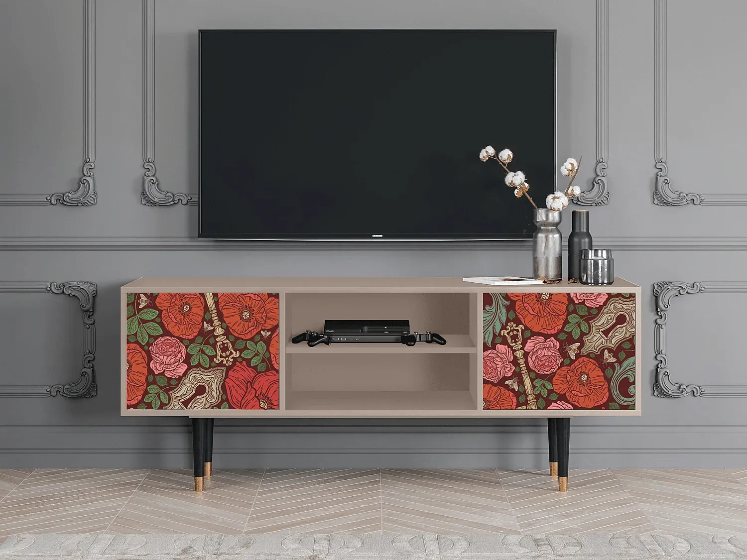 Moderner TV-Schrank mit Stauraum, Holzoptik, Größe 170x69x48 cm-Basneoion