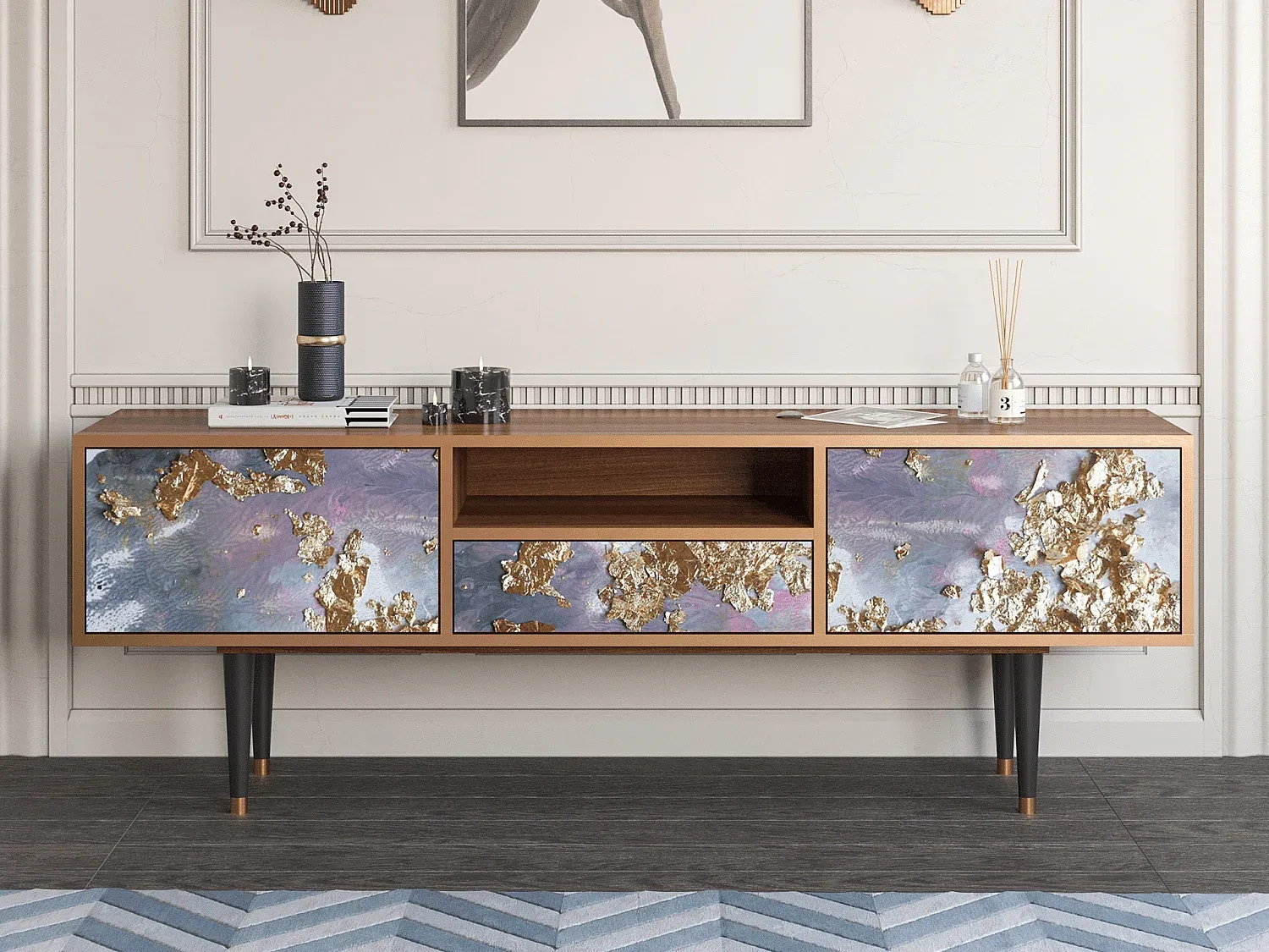 Moderner TV-Schrank mit Walnuss-Oberfläche, 170 cm-Basneoion