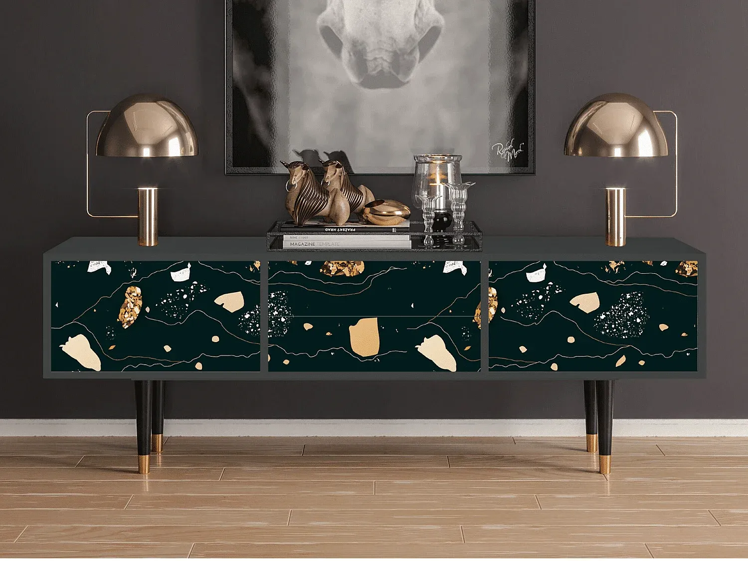 Moderner TV-Schrank in Anthrazit-Basneoion