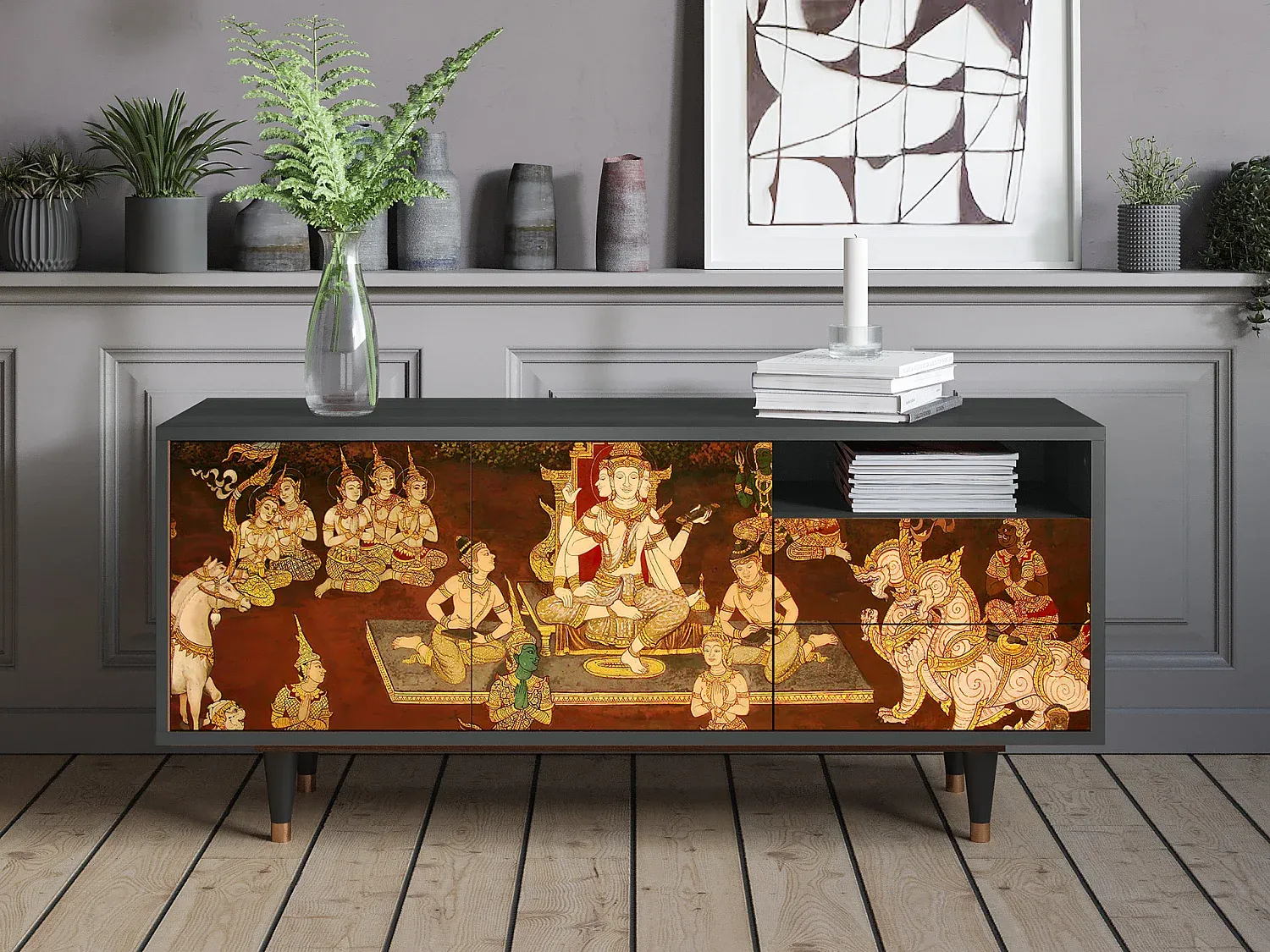 Moderner TV-Schrank in Anthrazit, 125x56x41 cm-Basneoion