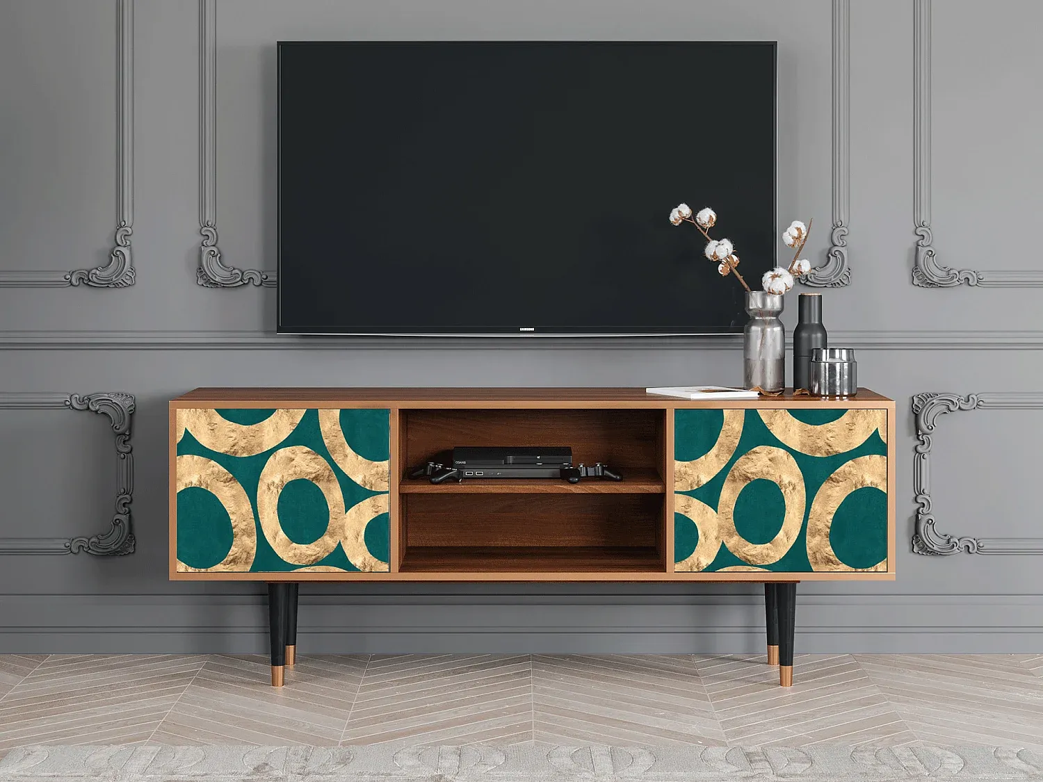 Fernsehschrank in Walnuss - 170x69x48 cm-Basneoion