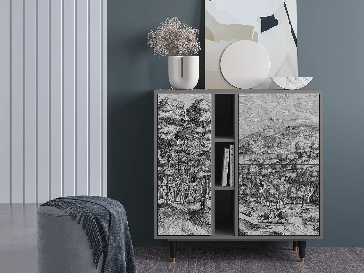 Rustikales Sideboard mit Stauraum in Grau-Basneoion