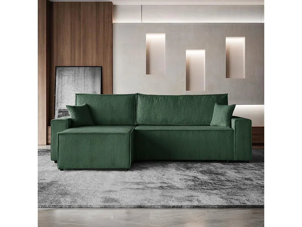 Modulares Ecksofa mit Schlaffunktion in Dunkelgrün-Basneoion