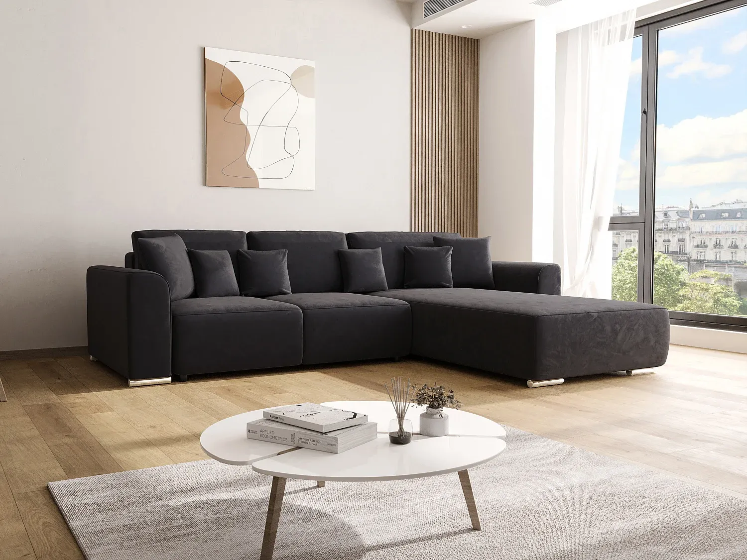 Ecksofa mit Schlaffunktion und Stauraum-Basneoion