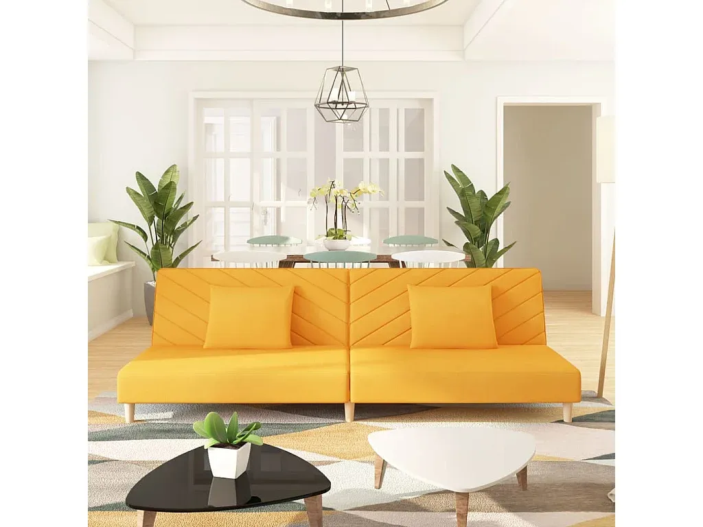 Gemütliches Schlafsofa in Gelb mit zwei Kissen-Basneoion