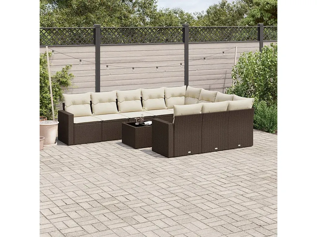Garten-Lounge Set mit Kissen, Poly Rattan, Braun-Basneoion