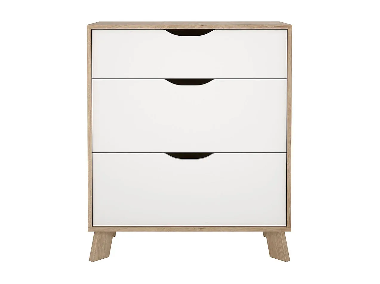 Moderne Kommode mit drei Schubladen in Eiche und Weiß-Basneoion