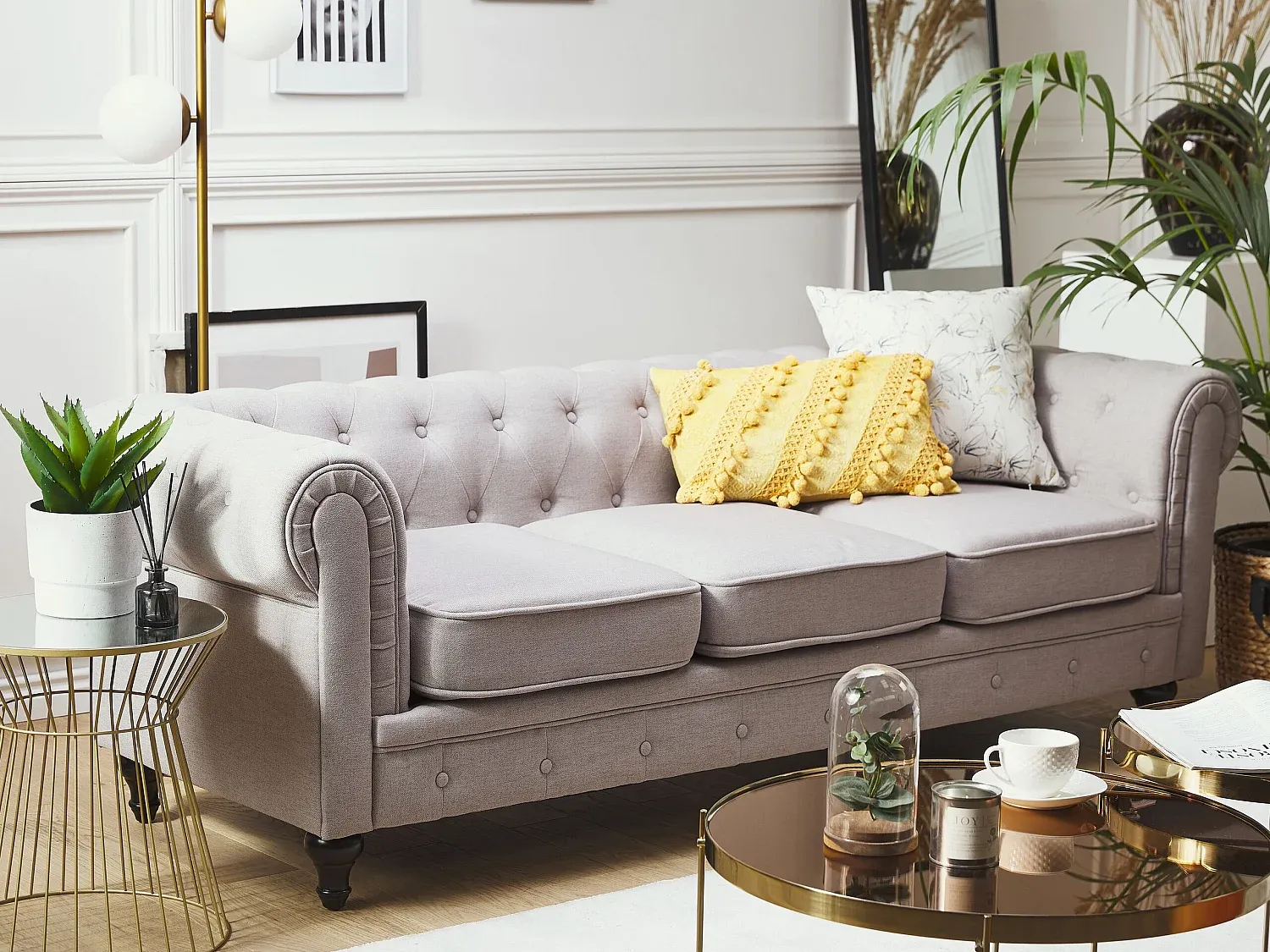 Elegantes 3-Sitzer Sofa in Hellgrau und Dunkelbraun-Basneoion