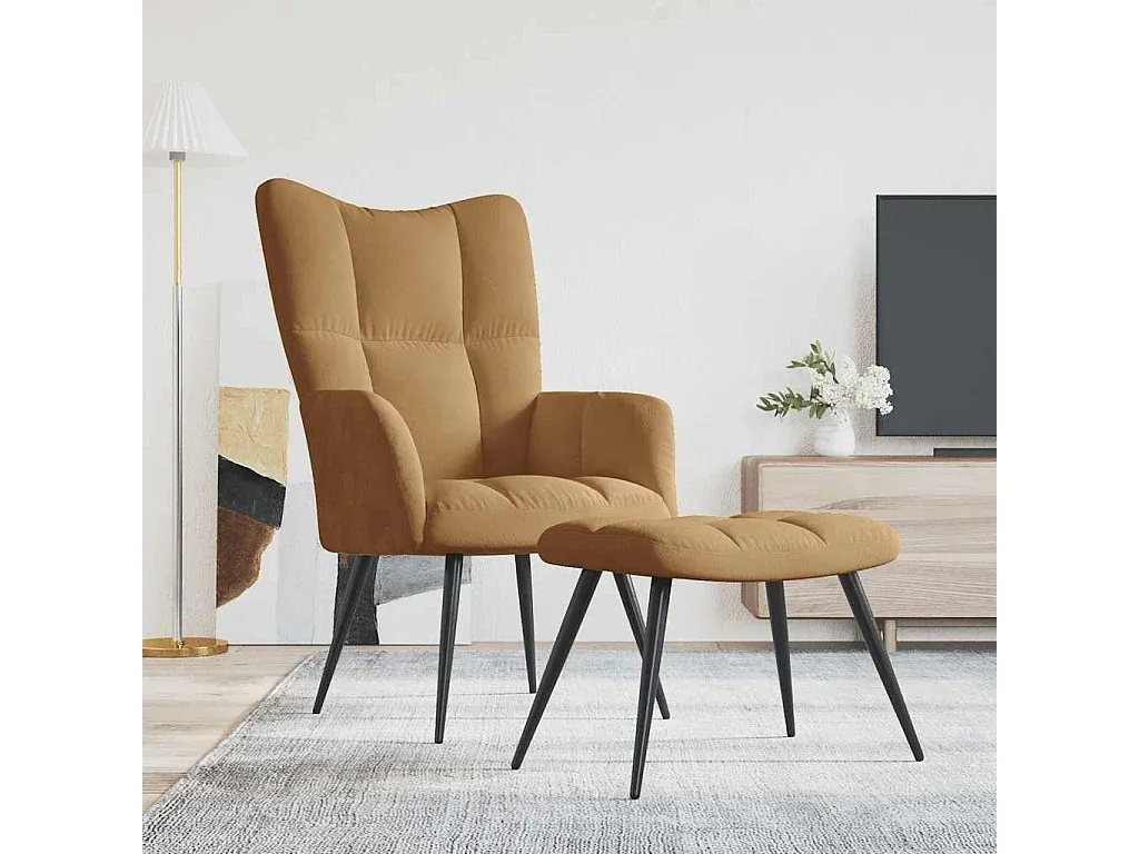 Bequemer Sessel mit Fußhocker aus Samt, Braun-Basneoion