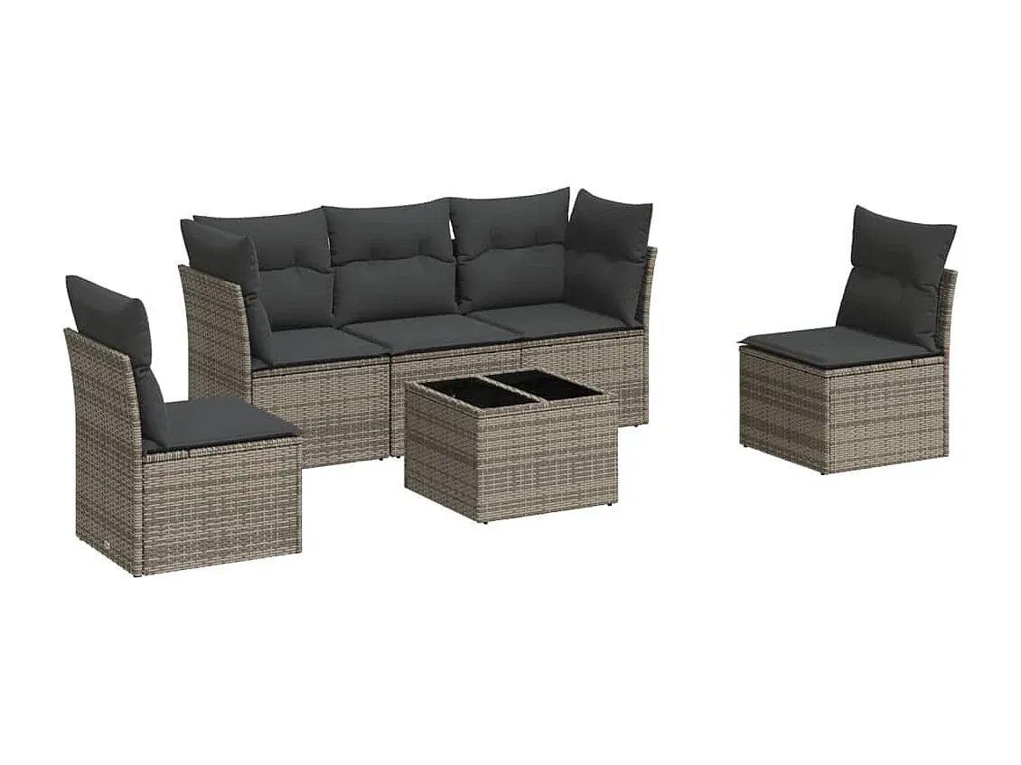 Modulares Garten-Sofagarnitur Set mit Kissen aus Poly Rattan, Grau-Basneoion