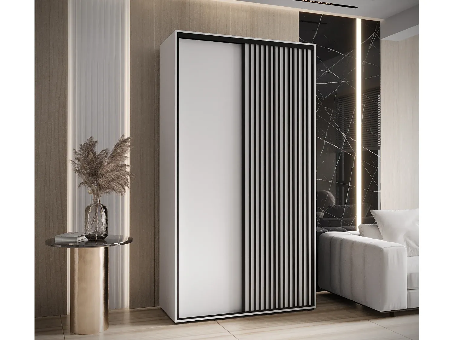 Großer Schwebetürenschrank Weiß, 2-türig-Basneoion