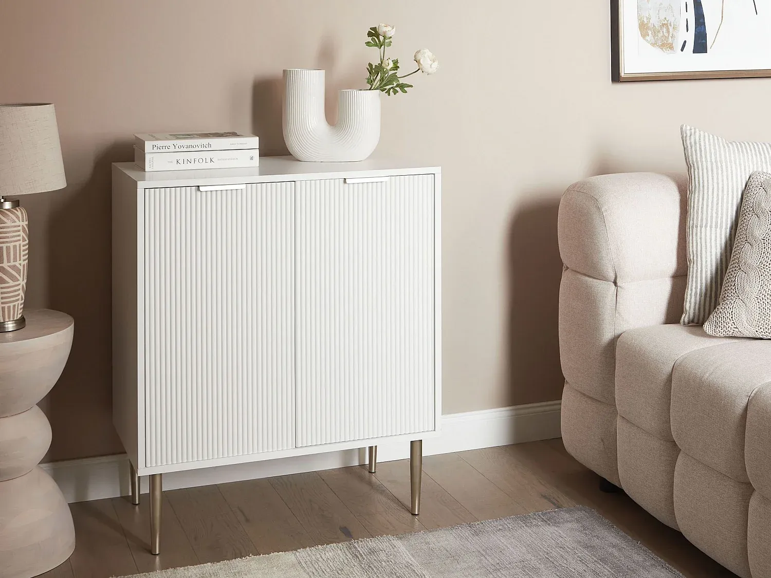 Moderner Sideboard mit weiß-goldenem Design, 2 Türen-Basneoion