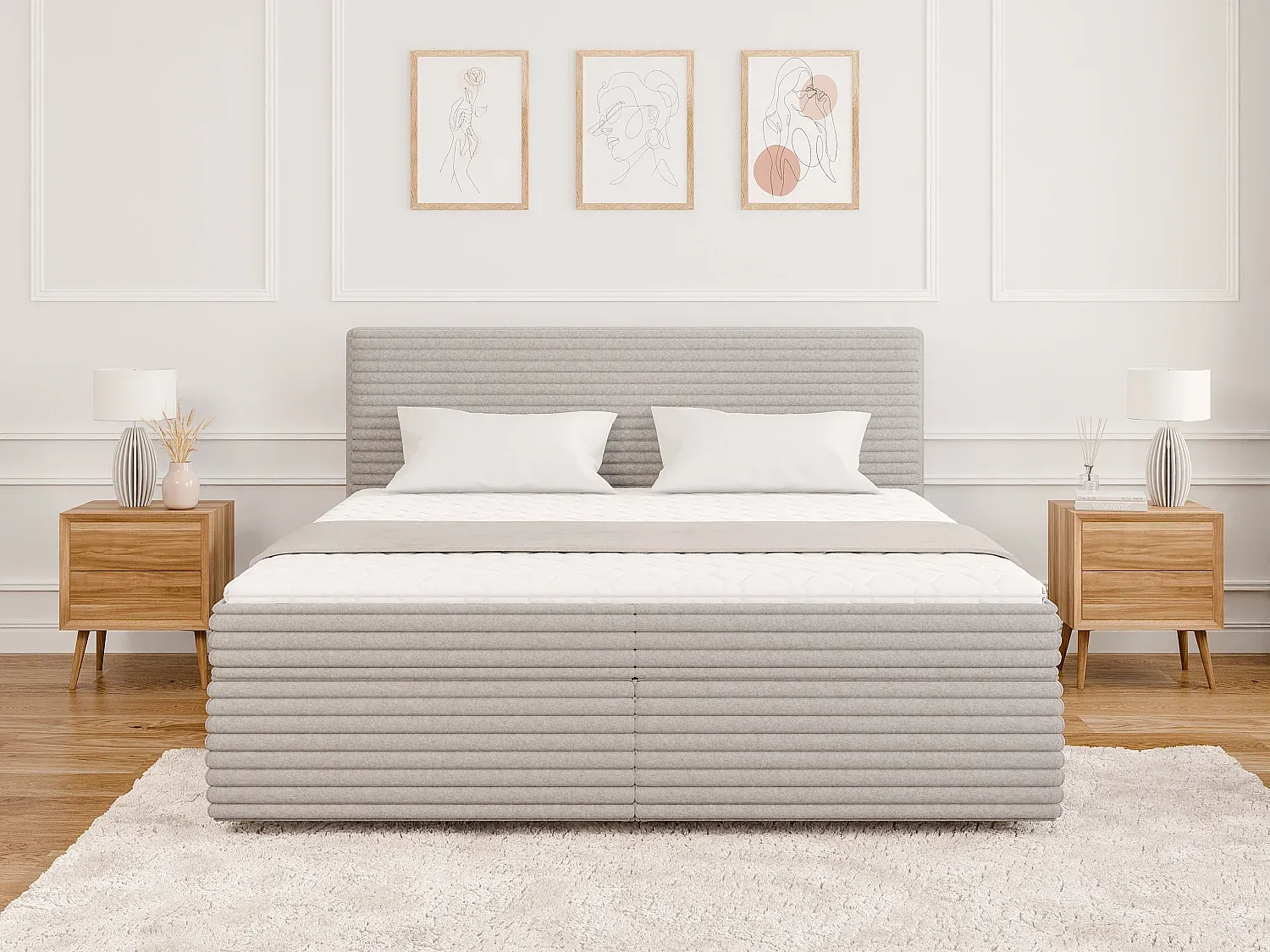 Boxspringbett 180x200 mit Topper und Bettkästen in Hellgrau-Basneoion