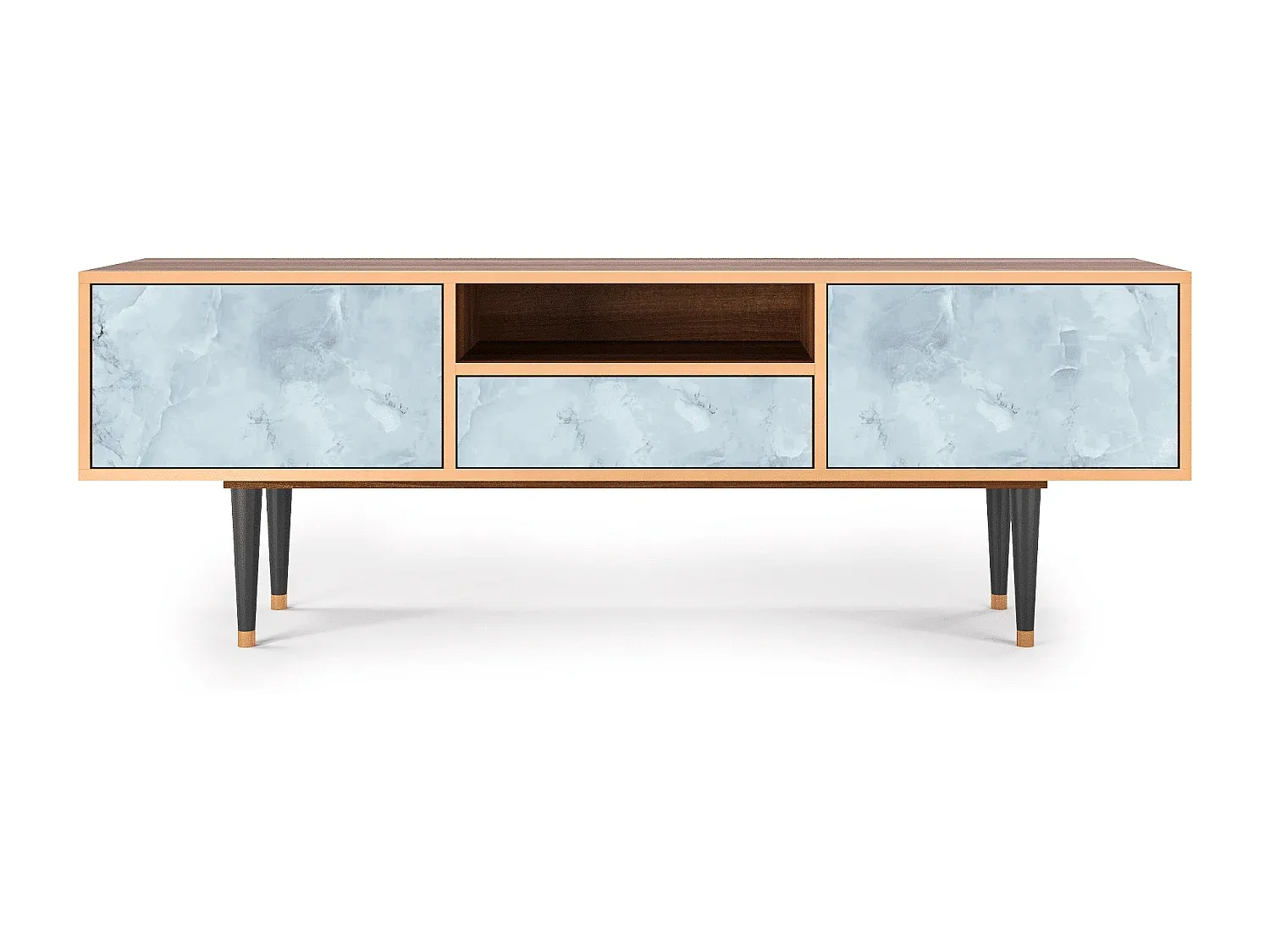 Fernsehtisch aus Walnussholz mit Glasfront-Basneoion