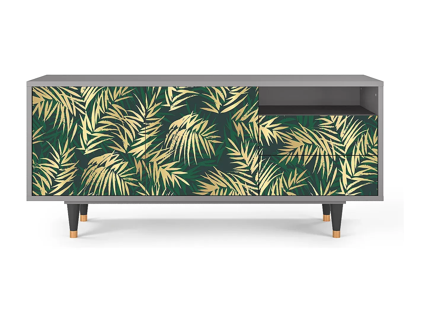 Moderner TV-Schrank mit Palmen-Design, Grauton-Basneoion