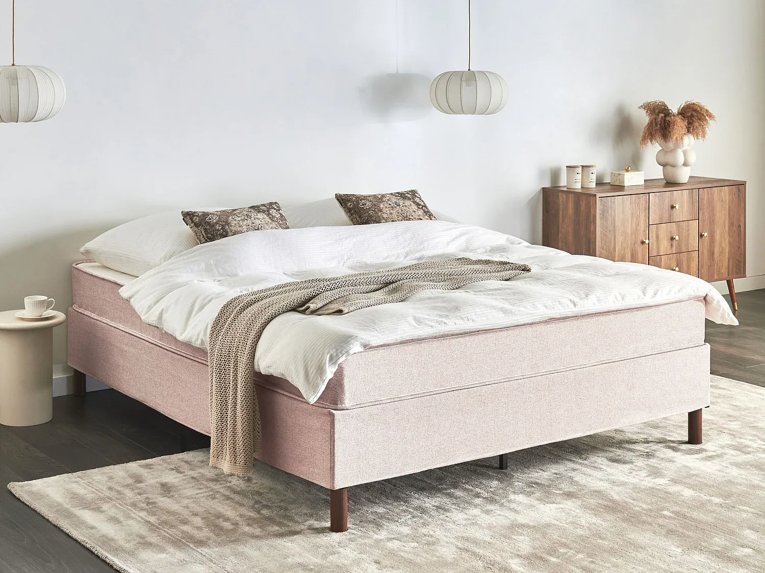 Stoffbett Beige 160x200 cm mit Federkernmatratze-Basneoion