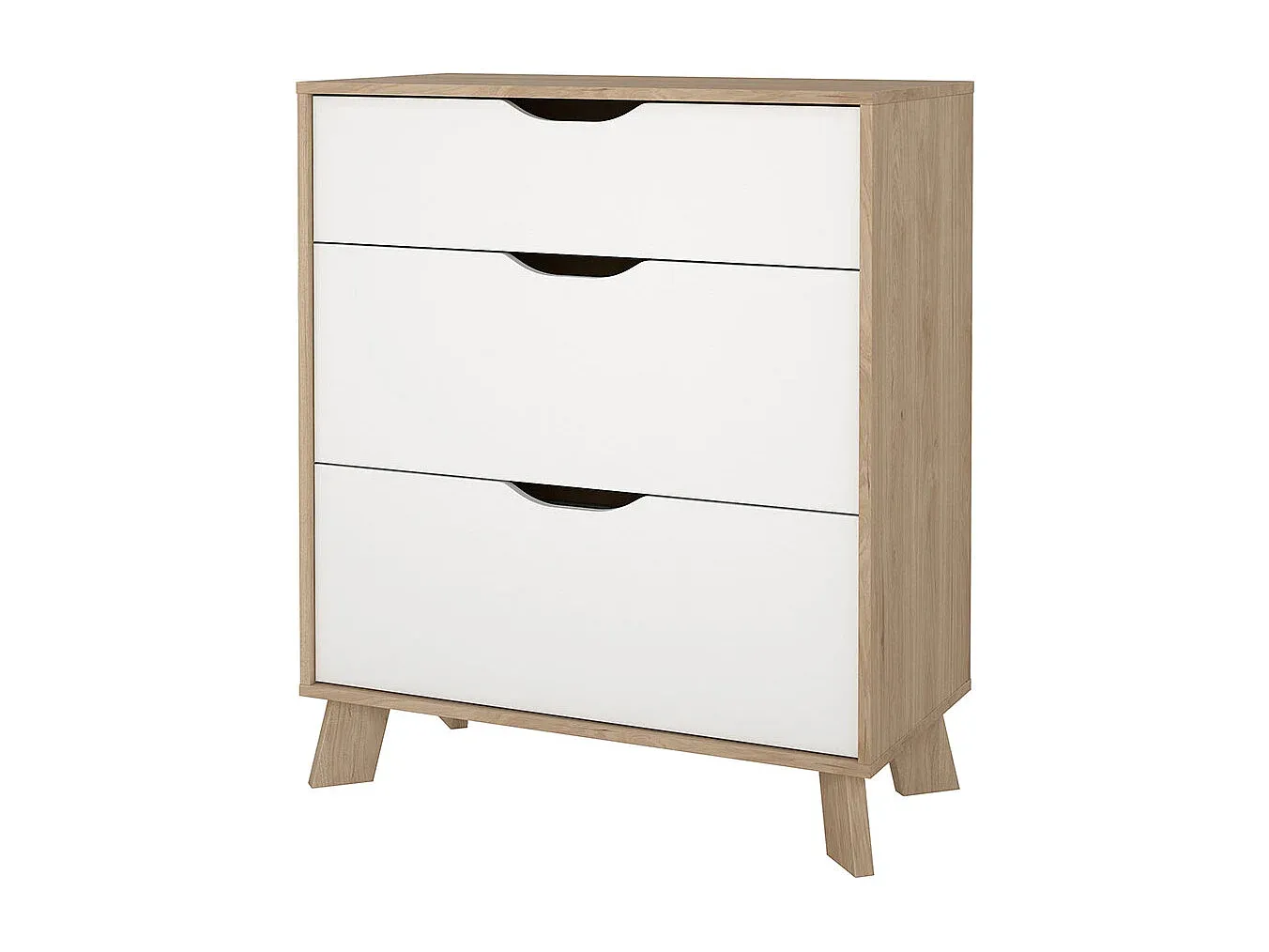 Moderne Kommode mit drei Schubladen in Eiche und Weiß-Basneoion