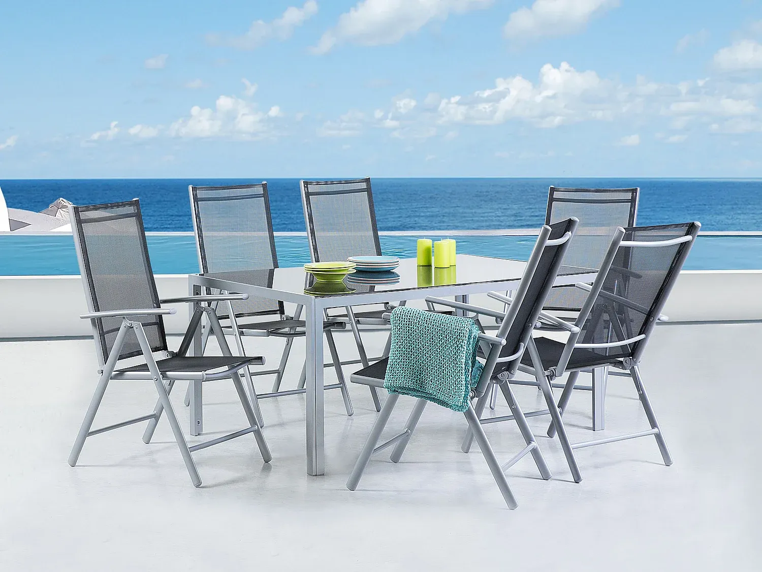 6-Personen Aluminium Gartenmöbel Set Schwarz-Basneoion