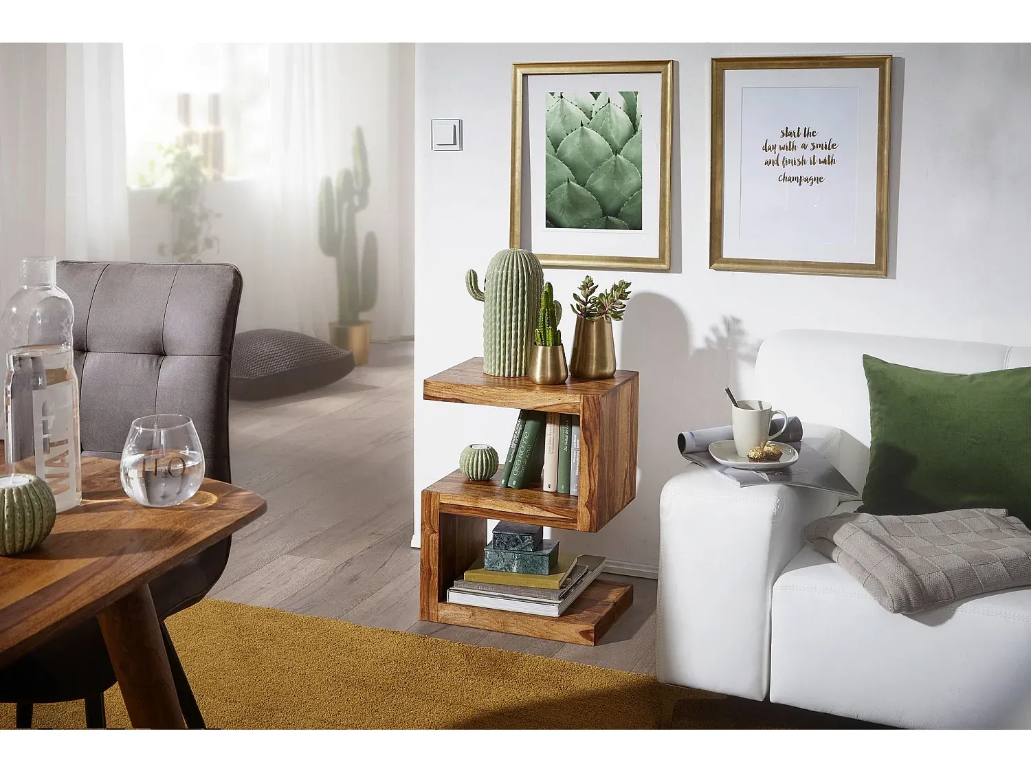 Moderner Beistelltisch aus Massivholz mit Regal-Basneoion