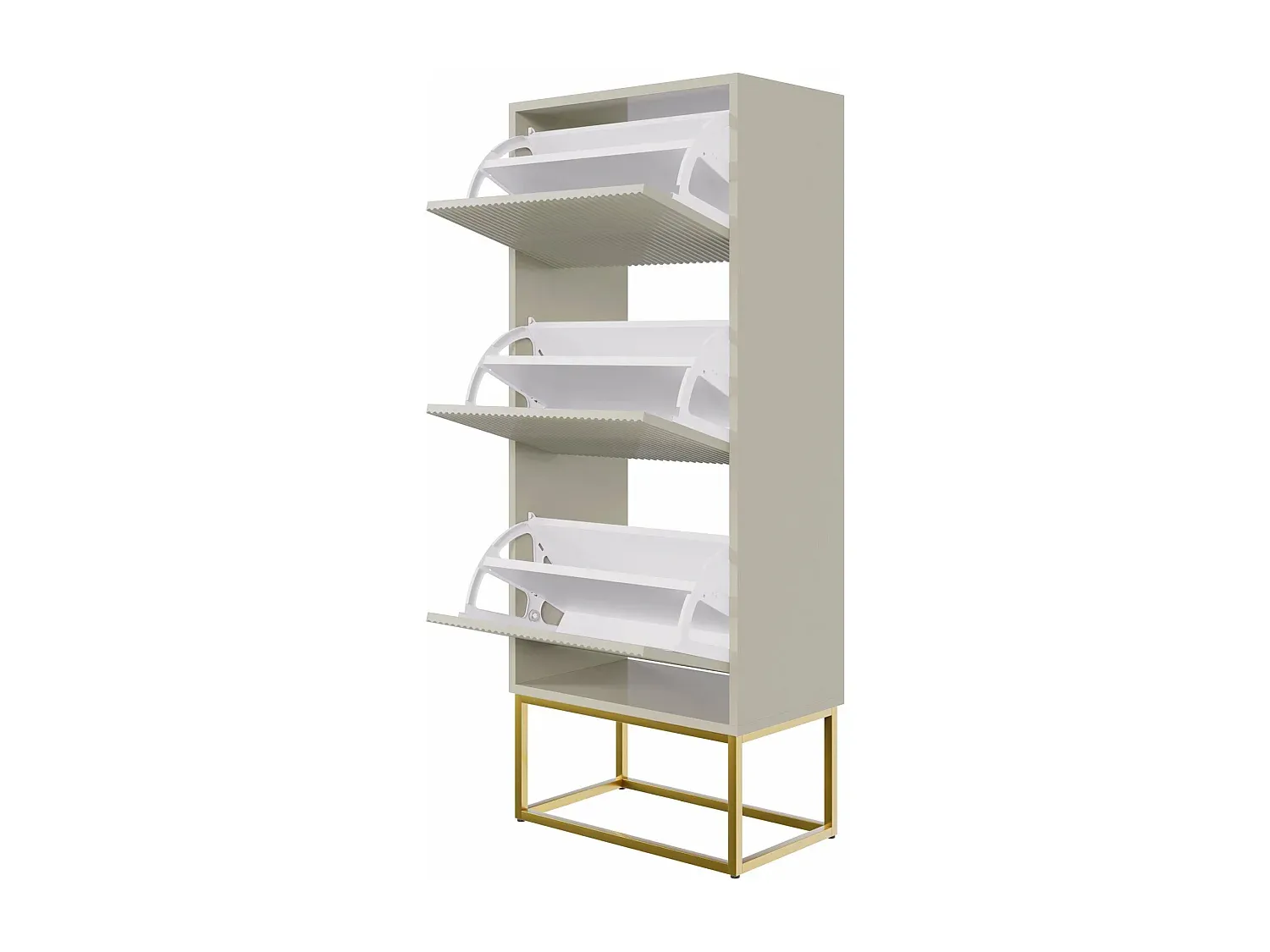 Moderner Schuhschrank mit Metallgestell, Greige, 3 Klappen, 50 cm-Basneoion