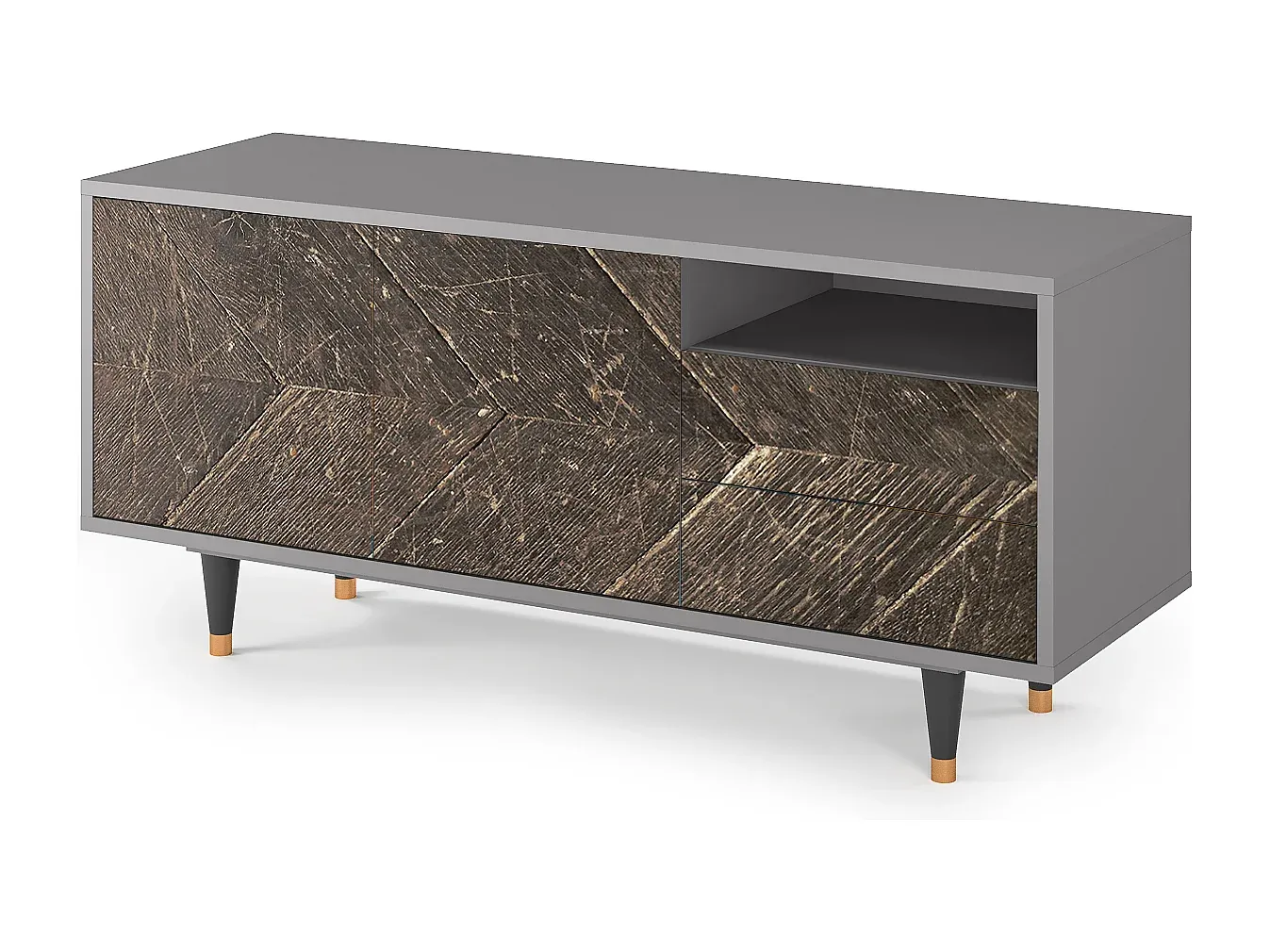 Moderner TV-Schrank mit großem Stauraum, Grau-Basneoion