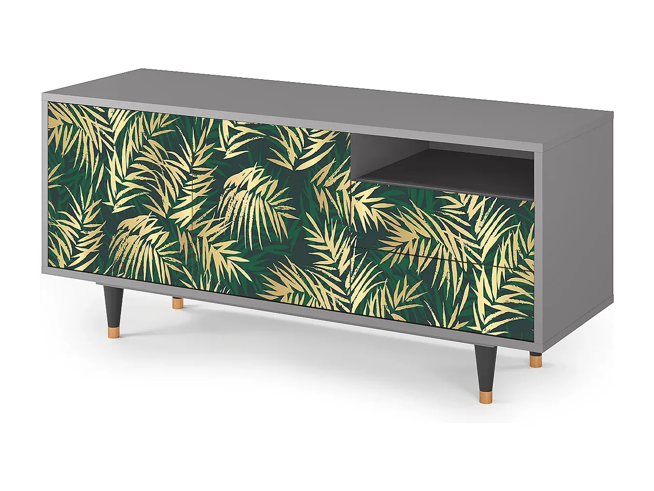 Moderner TV-Schrank mit Palmen-Design, Grauton-Basneoion