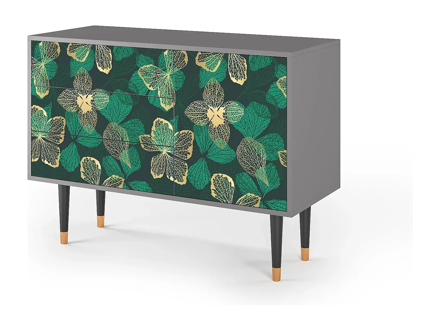 Design-Sideboard mit Blumenmuster, Grau-Basneoion