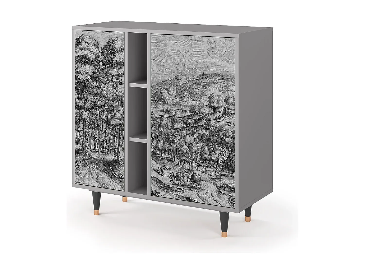 Rustikales Sideboard mit Stauraum in Grau-Basneoion