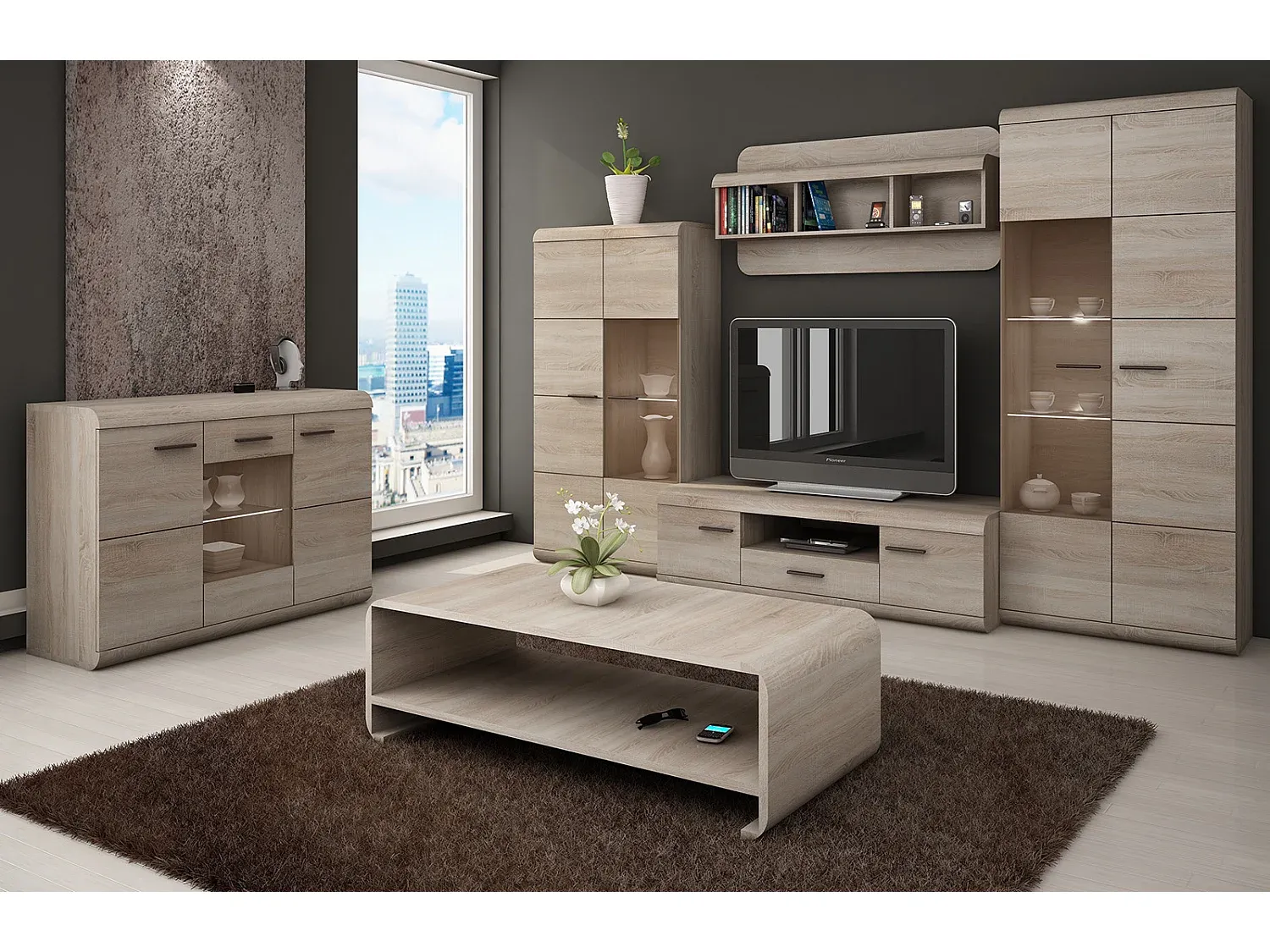 Modernes TV-Möbel aus Sonoma Eiche 140x54x44 cm-Basneoion