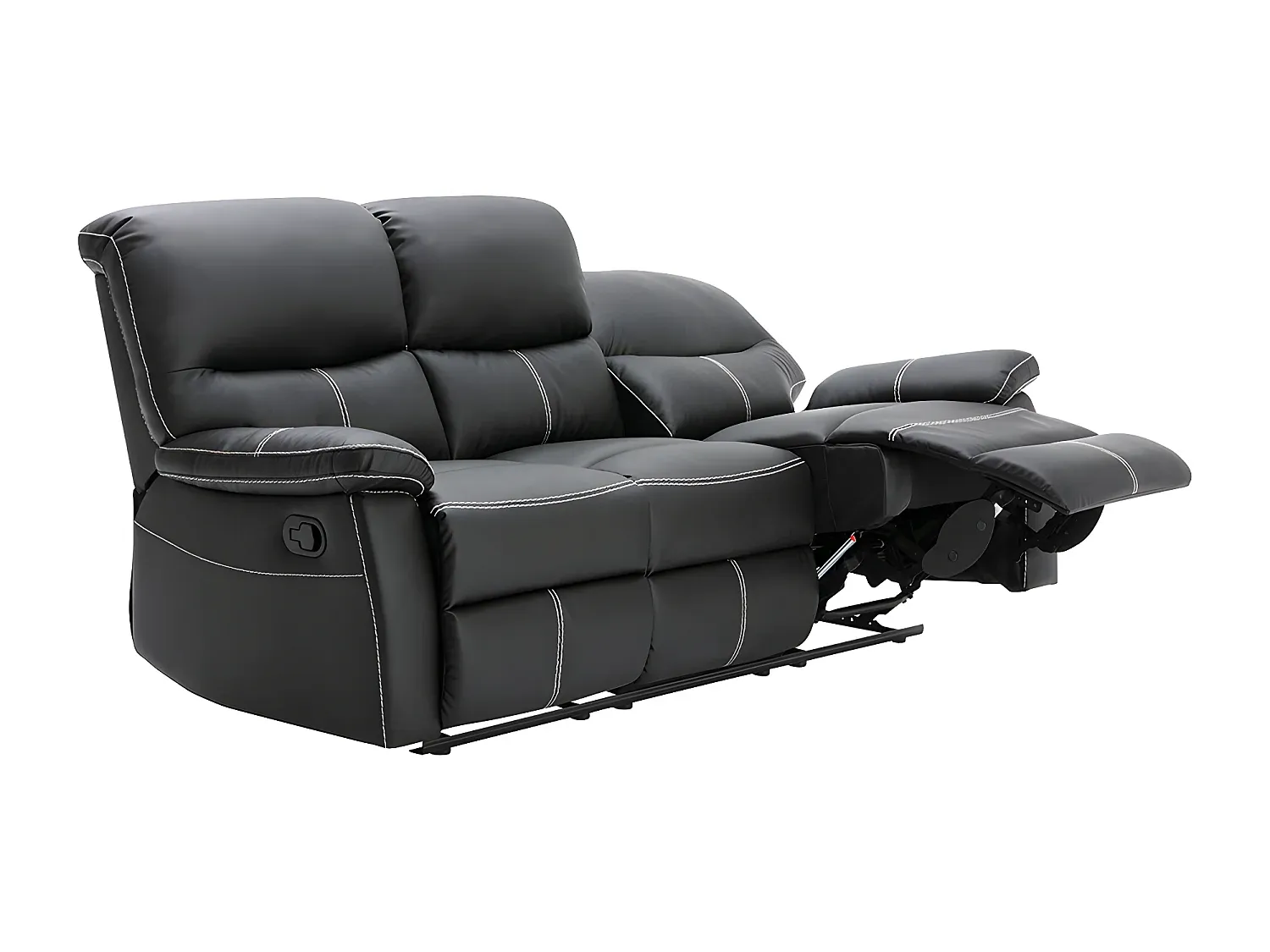 Schwarzes Kunstleder-Sofa, 3-Sitzer-Basneoion