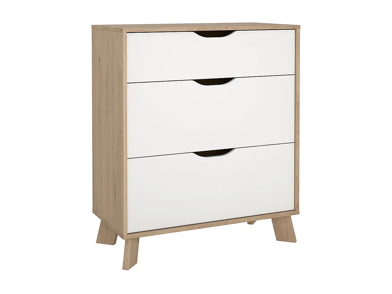 Moderne Kommode mit drei Schubladen in Eiche und Weiß-Basneoion