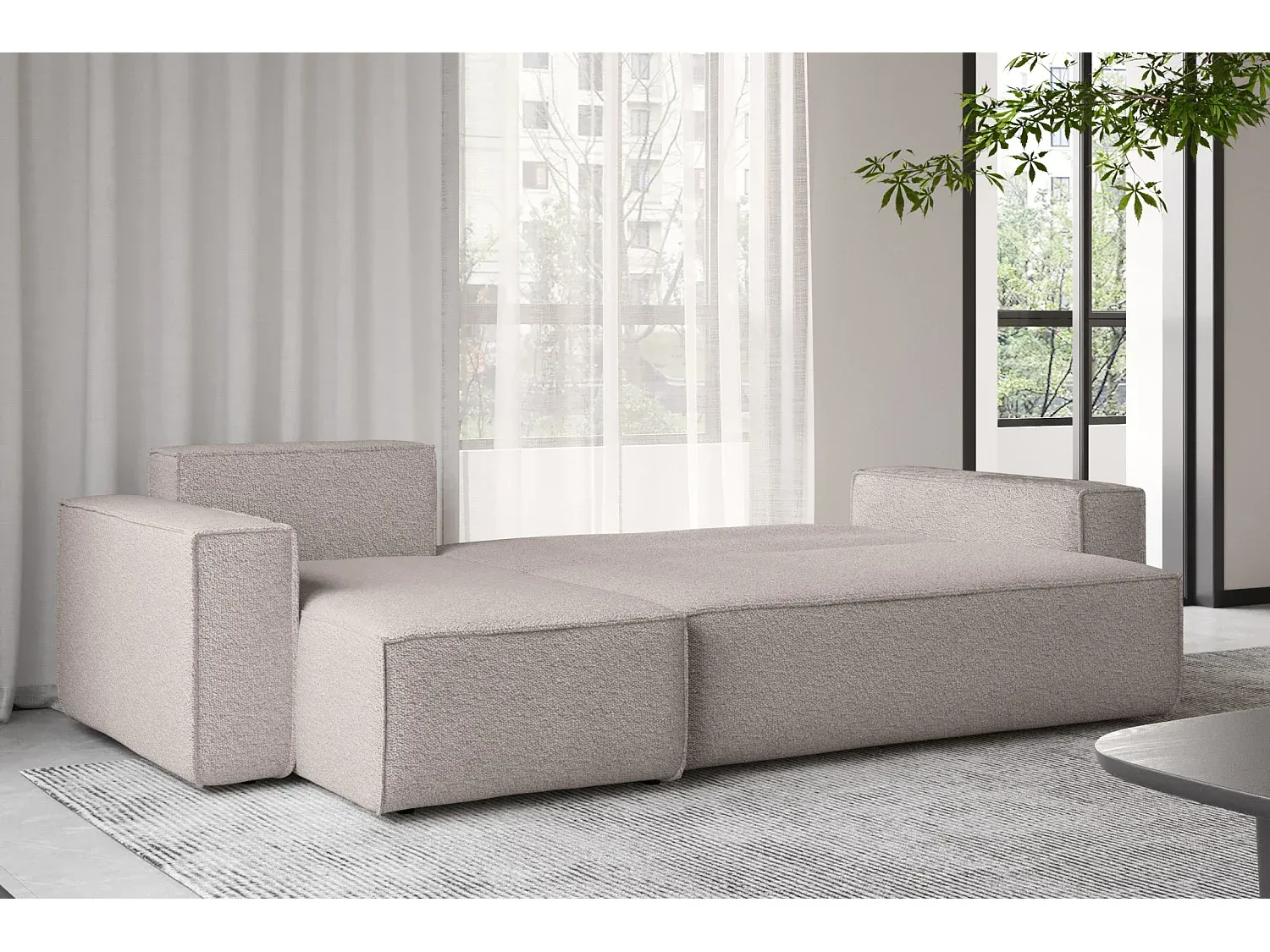Ecksofa mit Schlaffunktion und Stauraum, Dunkelbeige Links-Basneoion