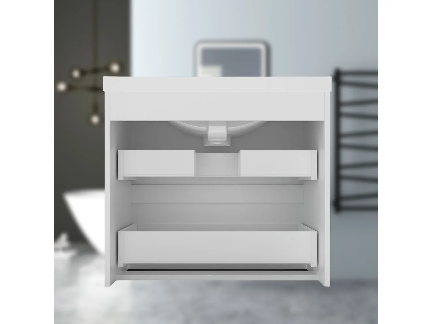 Hängeschrank mit Keramik-Waschtisch 60cm, Weiß Matt-Basneoion