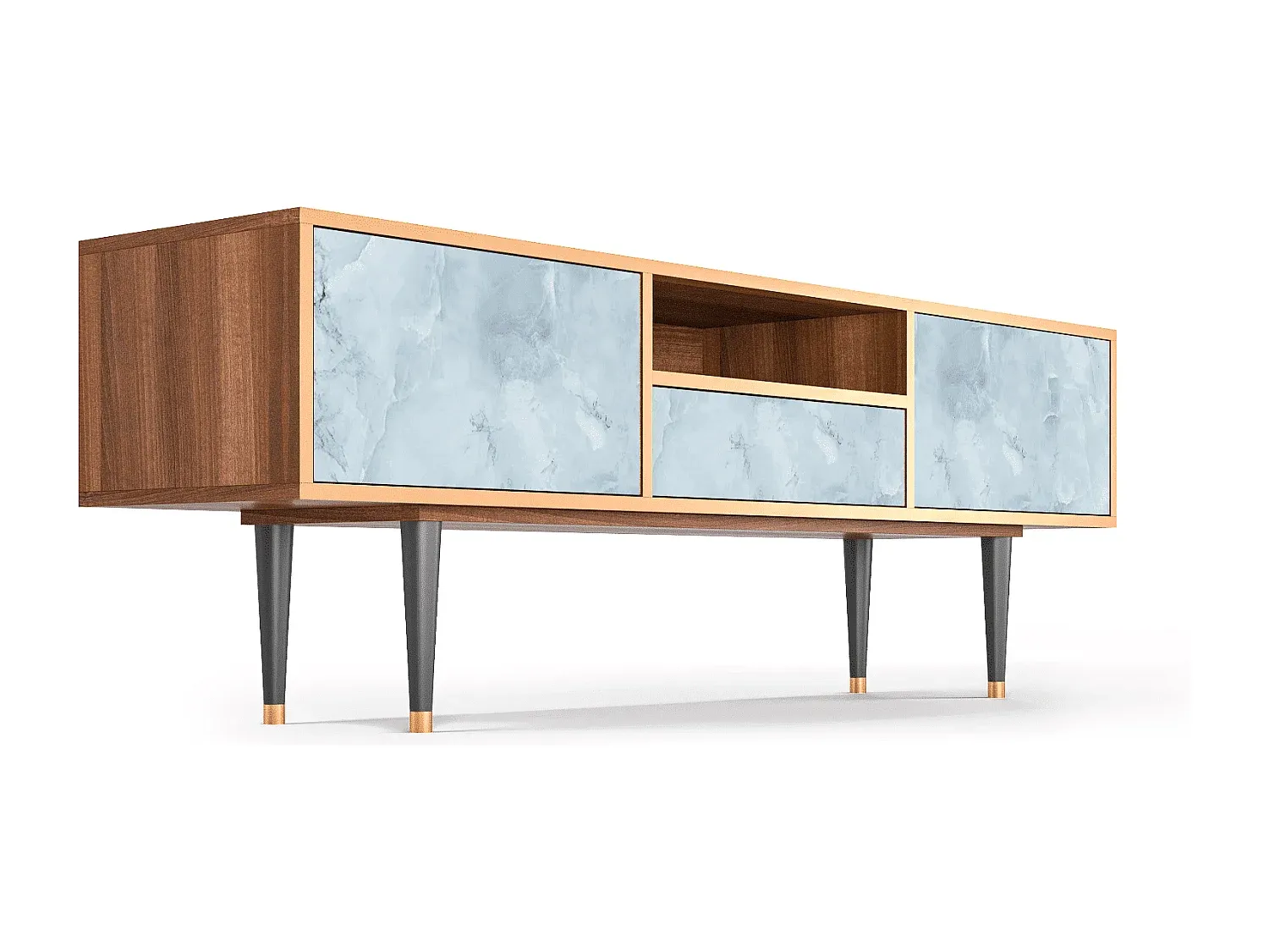 Fernsehtisch aus Walnussholz mit Glasfront-Basneoion