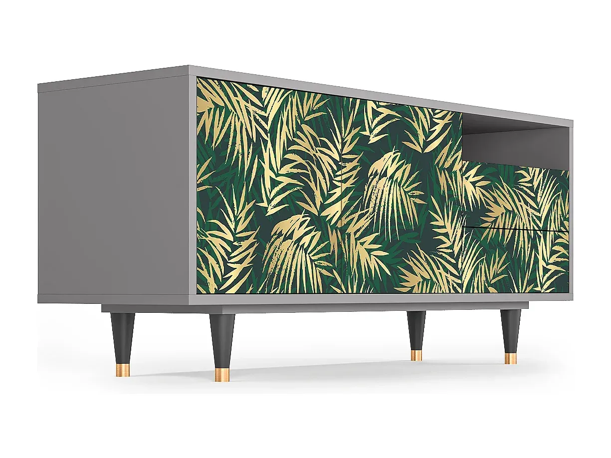 Moderner TV-Schrank mit Palmen-Design, Grauton-Basneoion