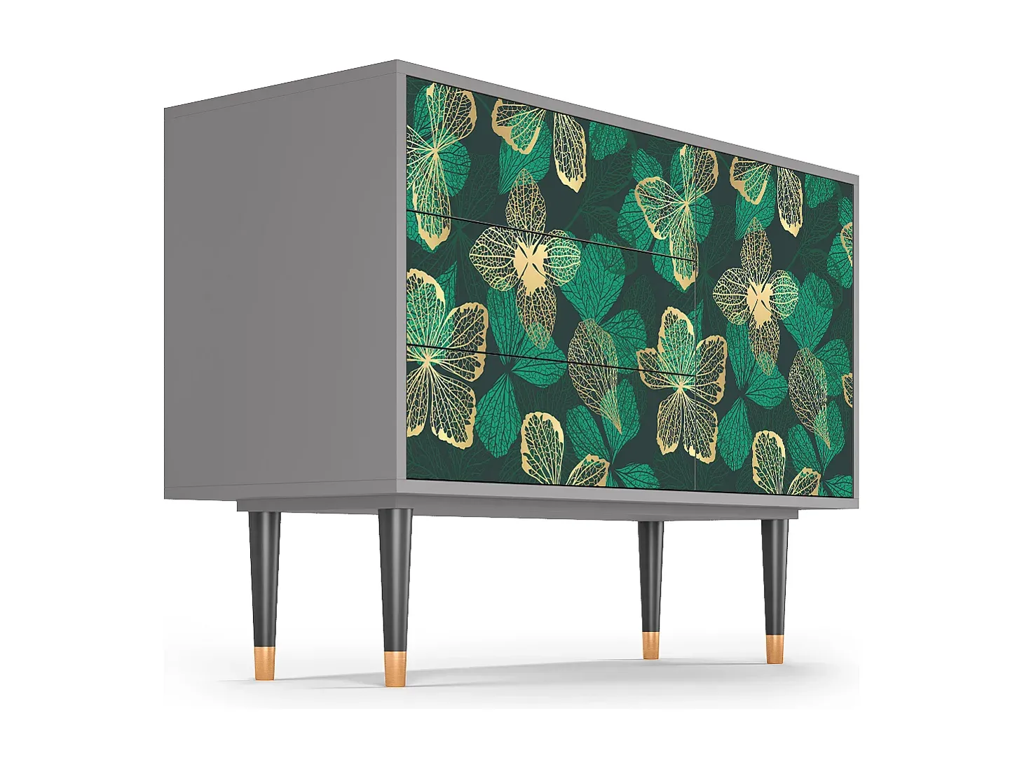 Design-Sideboard mit Blumenmuster, Grau-Basneoion