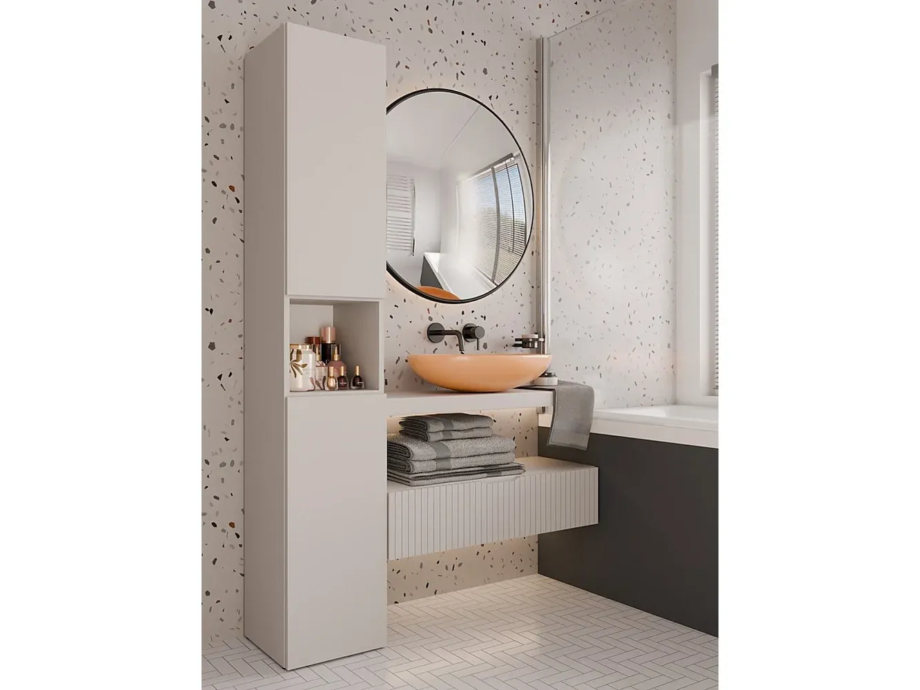 Eleganter Waschplatz mit integriertem Wäschekorb-Basneoion