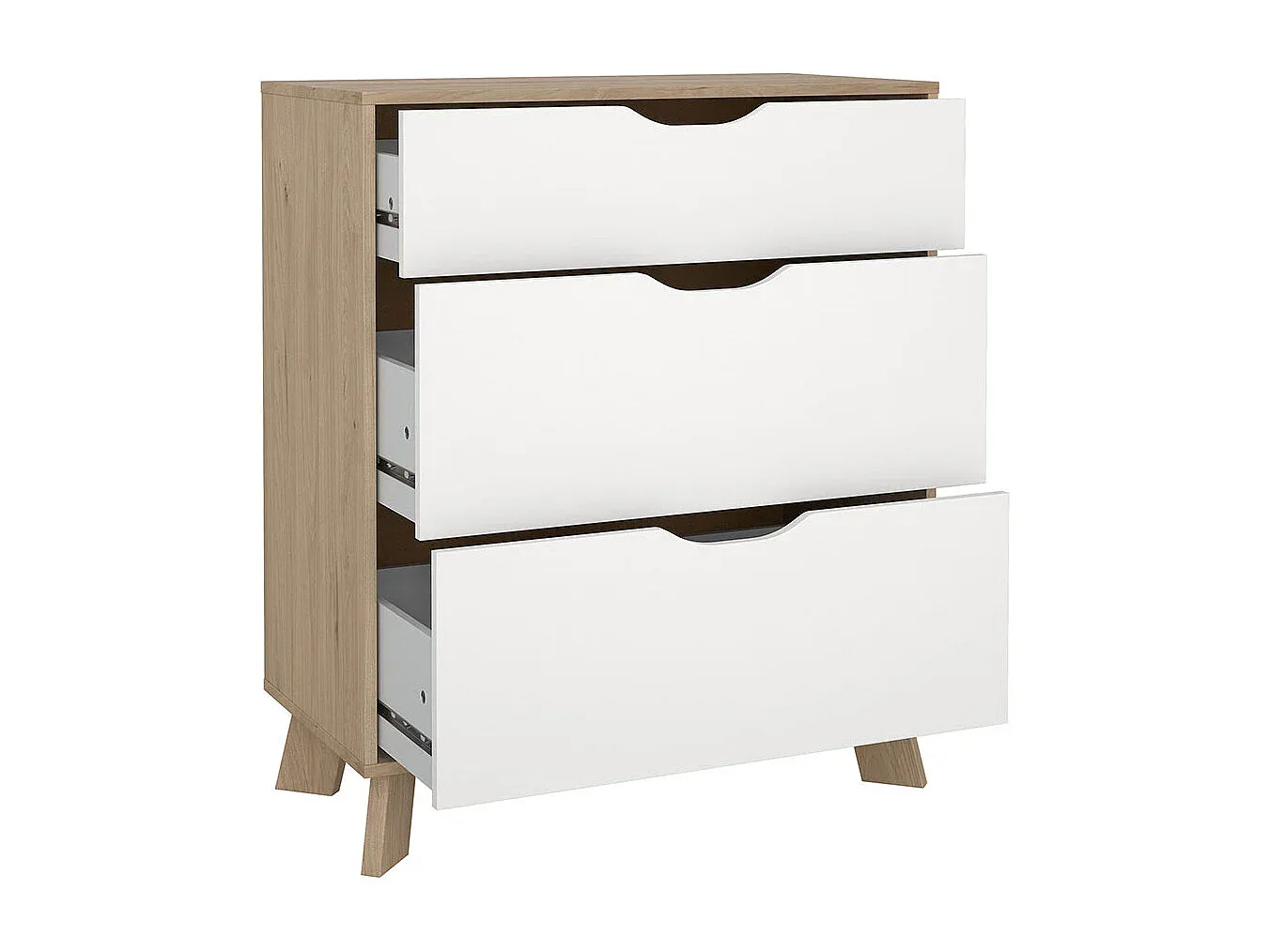 Moderne Kommode mit drei Schubladen in Eiche und Weiß-Basneoion