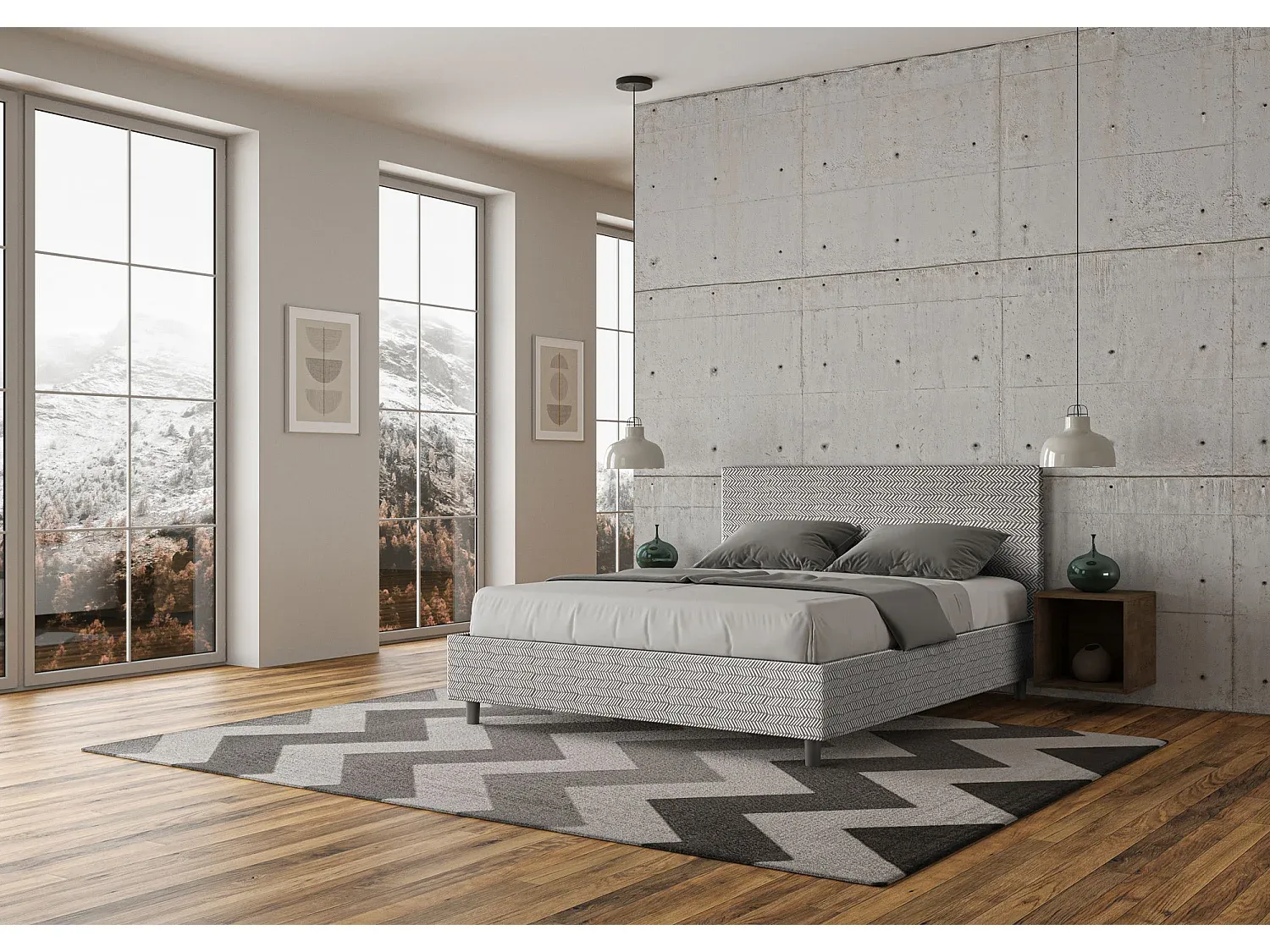 Gepolstertes Bett mit Lattenrost und Stoffbezug in Weiß 160x190-Basneoion