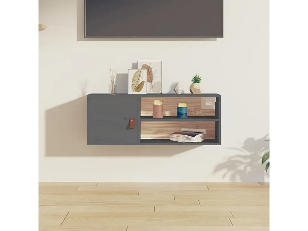 Grauer Hängeschrank aus Kiefernholz 80x30x30 cm-Basneoion