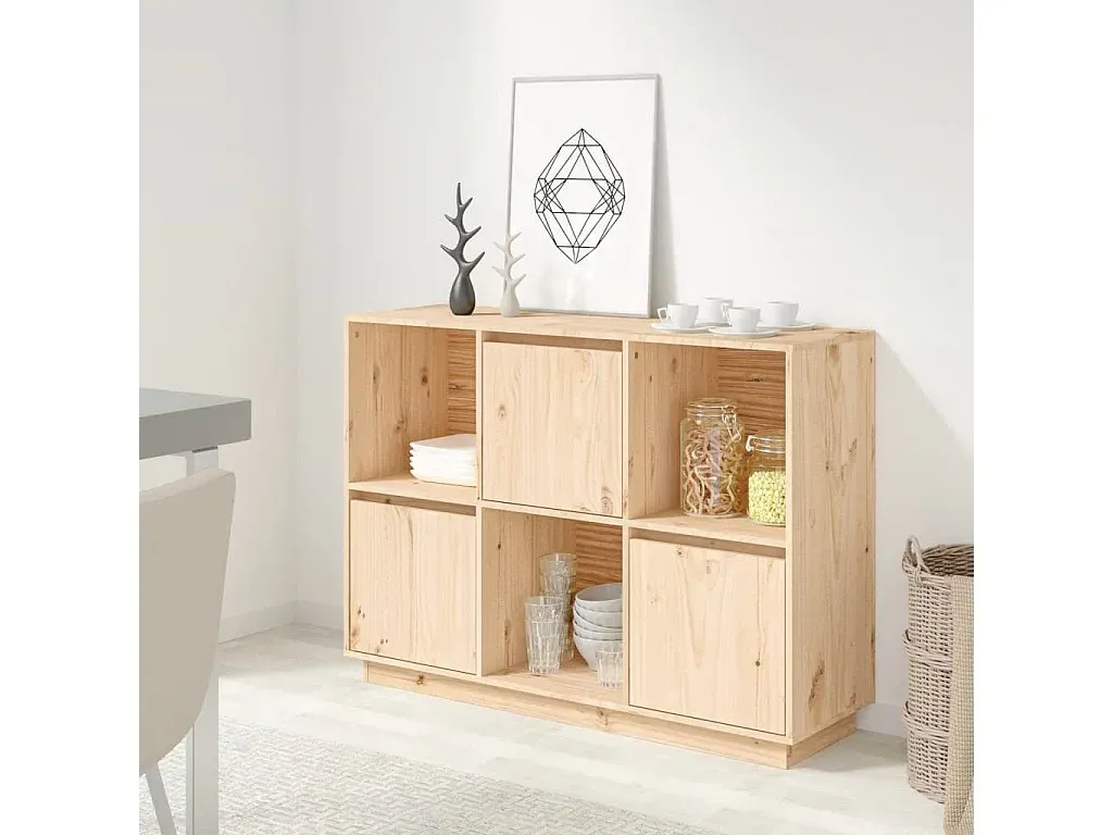 Sideboard aus massivem Kiefernholz 110,5x35x80 cm-Basneoion