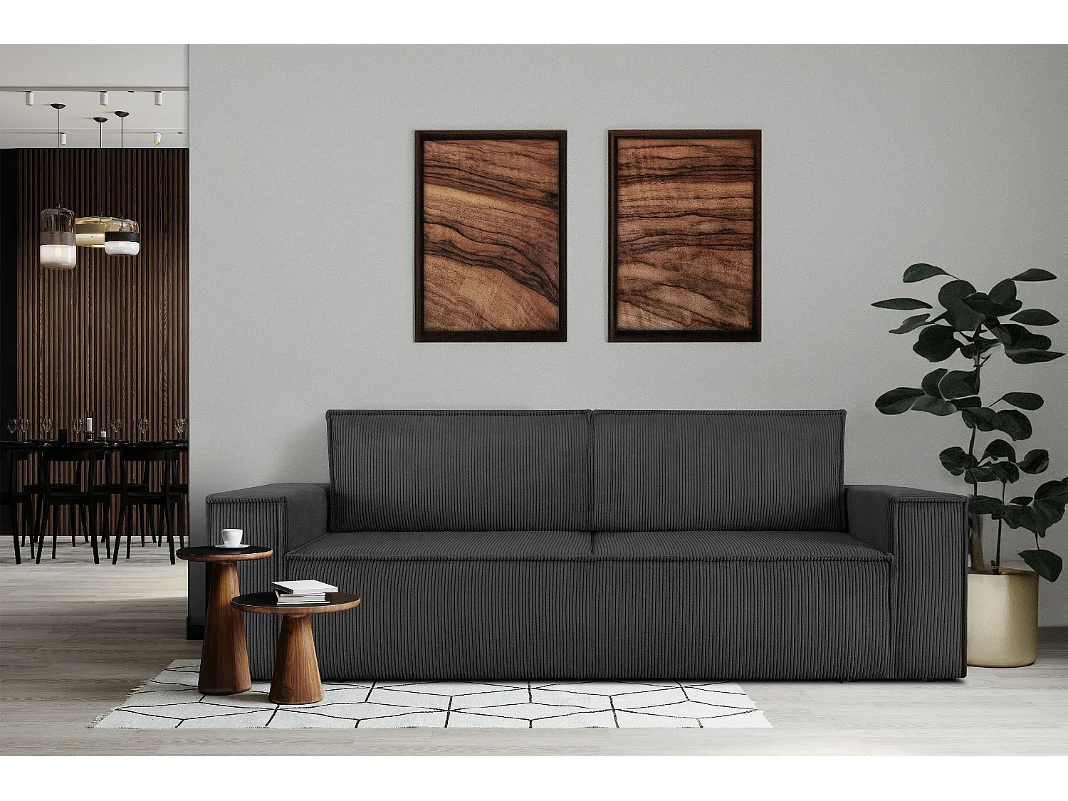 Dreiersofa mit Schlaffunktion und Haustierfreundlichem Cordstoff, dunkelgrau-Basneoion