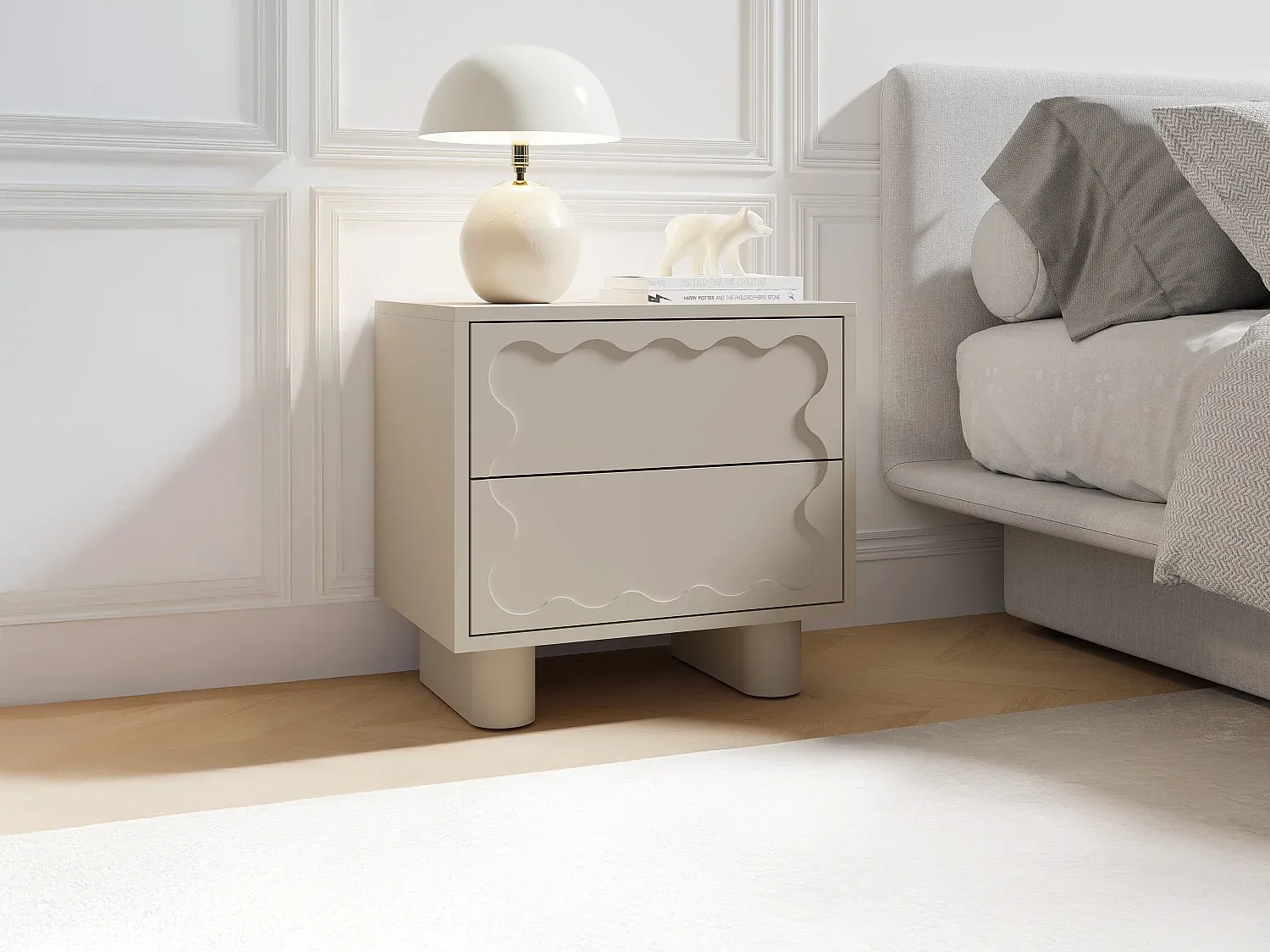 Beiger Nachttisch im 2er-Set mit Schubladen-Basneoion