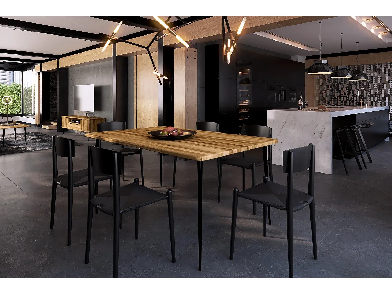 Esstisch aus massiver Wildeiche, naturgeölt, 90x170 cm-Basneoion