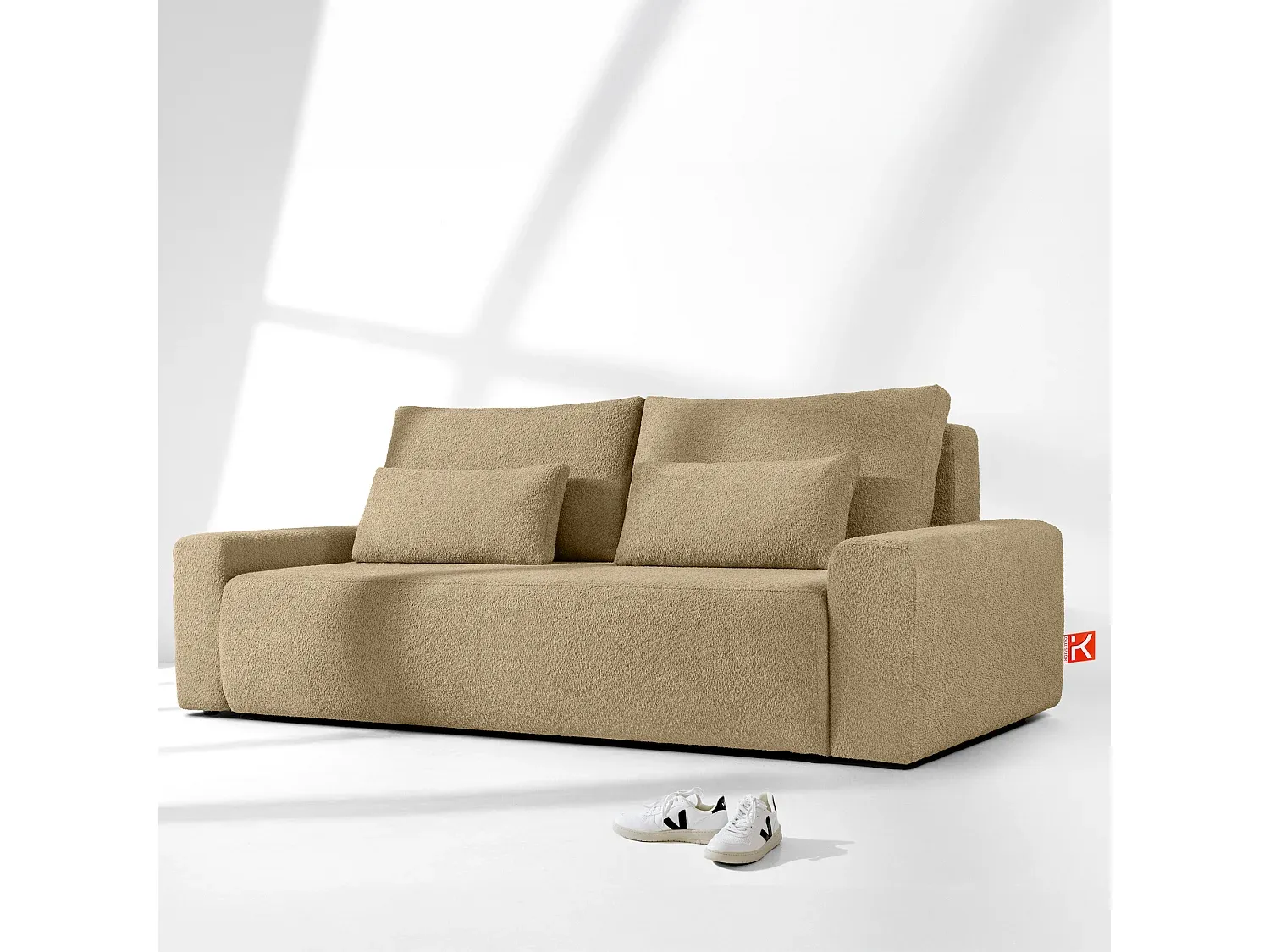 3-Sitzer Sofa mit Schlaffunktion in Beige-Basneoion