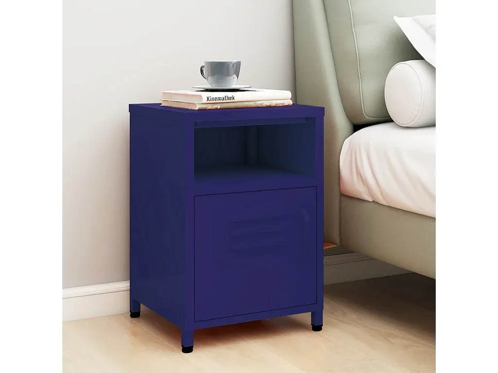 Moderner Nachttisch aus Stahl in Marineblau, 35x35x51 cm-Basneoion