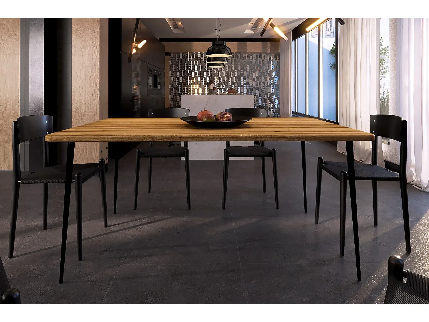 Esstisch aus massiver Wildeiche, naturgeölt, 90x170 cm-Basneoion