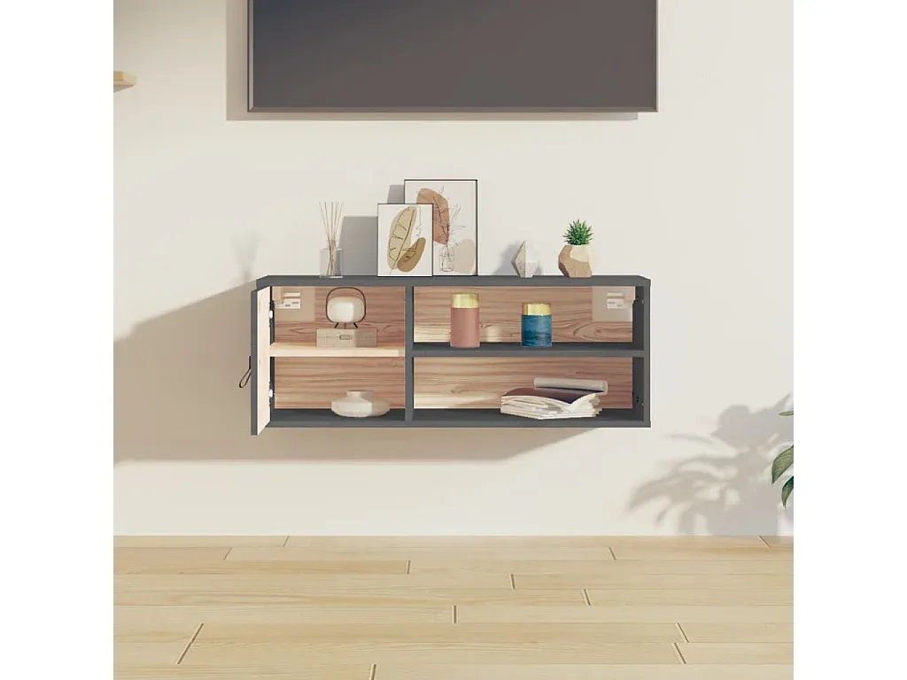 Grauer Hängeschrank aus Kiefernholz 80x30x30 cm-Basneoion